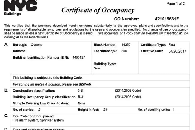 certificate of occupancy example